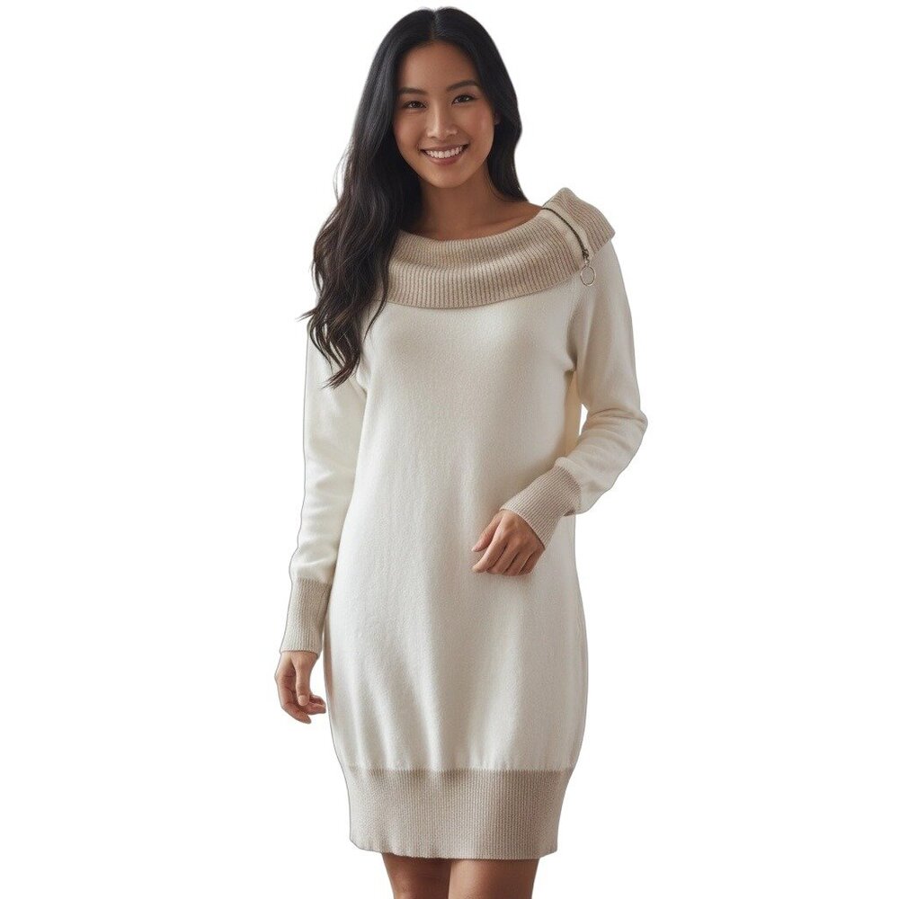 No Boundaries Womens Medium Off-White Sweater Dress - Picture 2 of 10